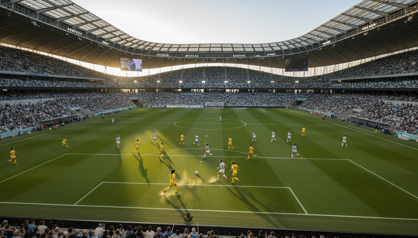 Partida de futebol feminino em estádio