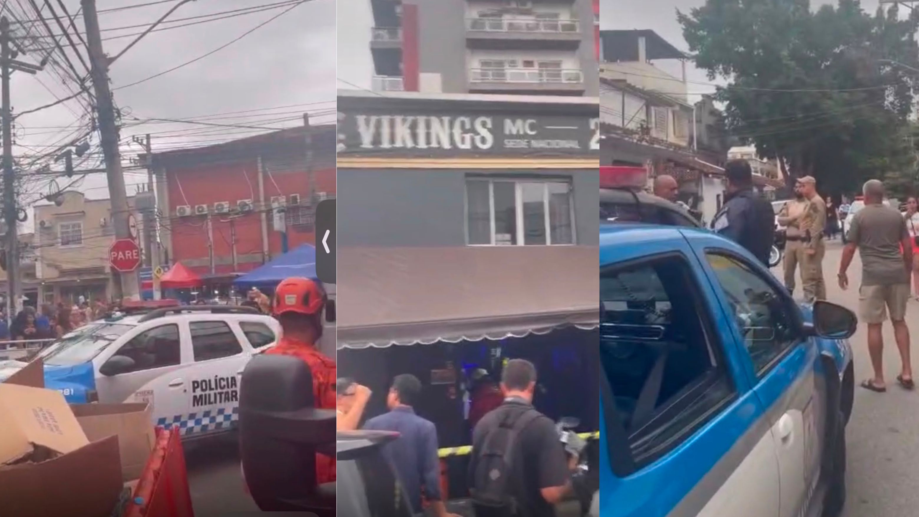 Equipes de emergência e perícia no local do crime em um motoclube no Cachambi, Zona Norte do Rio