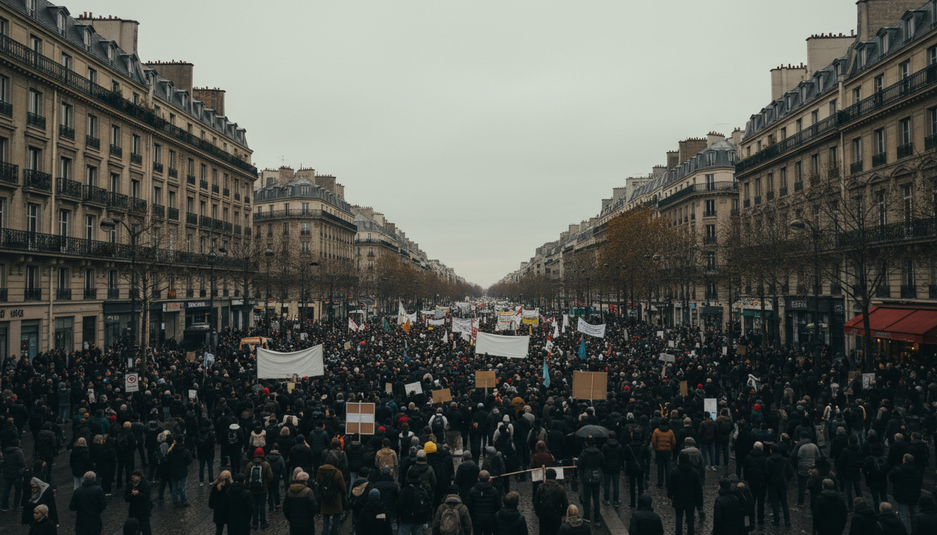 Imagem ilustrativa de manifestação em avenida de Paris