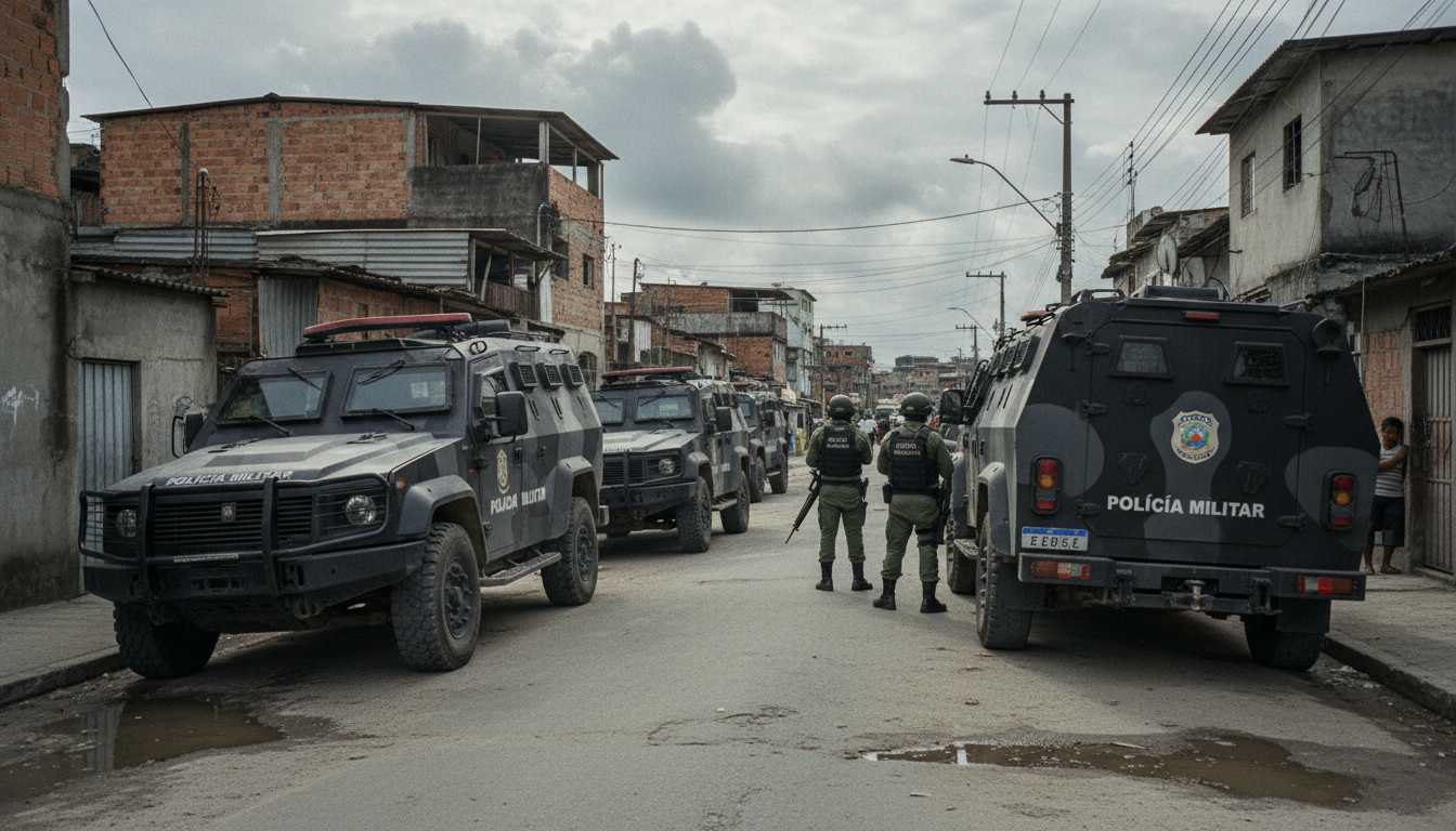 Viaturas da Polícia Militar em rua de comunidade na Zona Sudoeste do Rio (imagem ilustrativa)